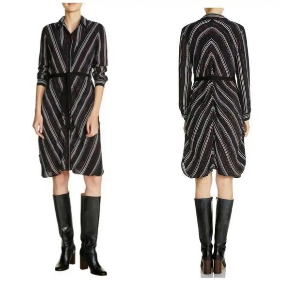 Maje Regga Stripe & Lettering Print Button Shirt Dress - Picture 1 of 11